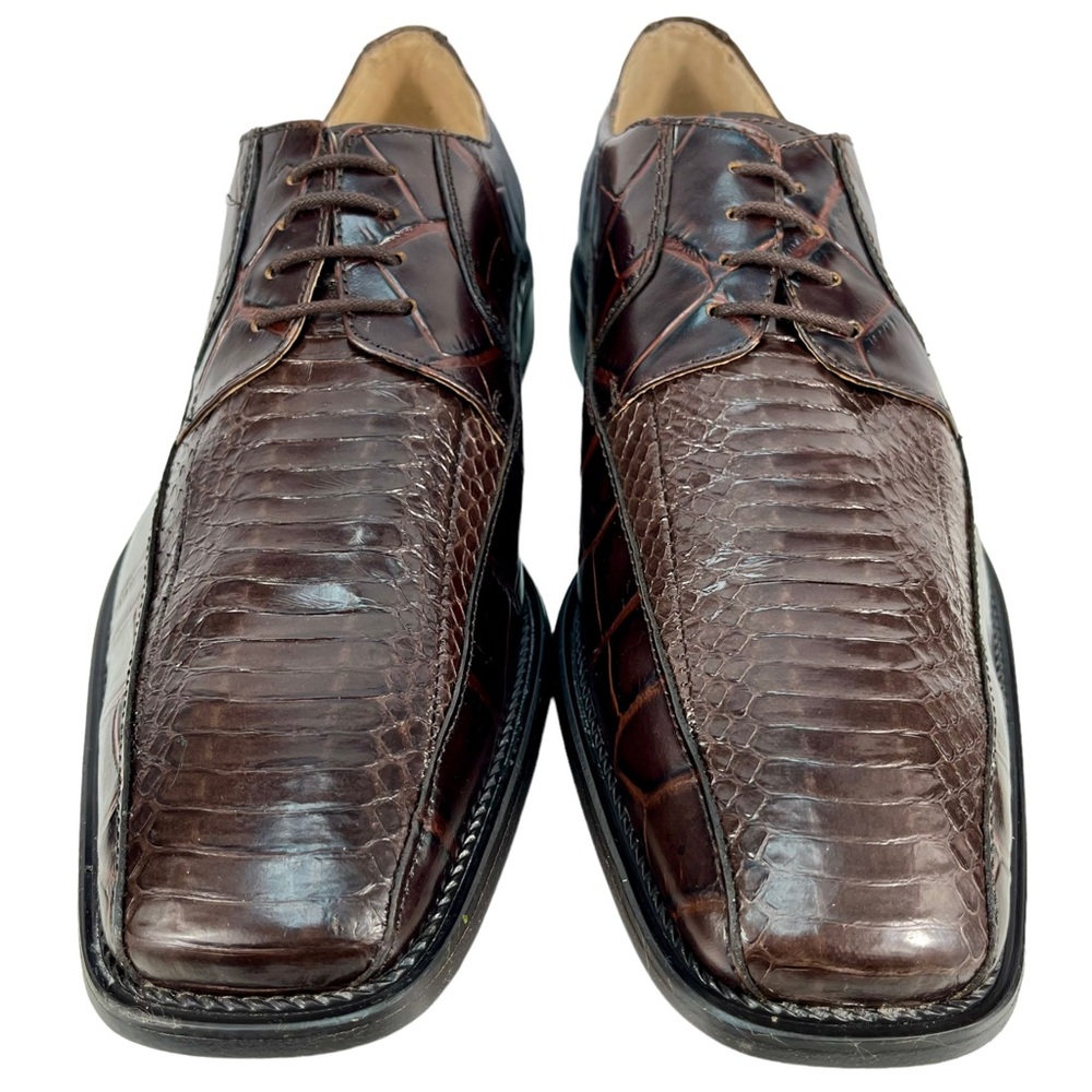 Stacy Adams Mens 9 1/2M‎ Genuine Snake & Leather Brown Square Toe Derby Shoes - Picture 2 of 13